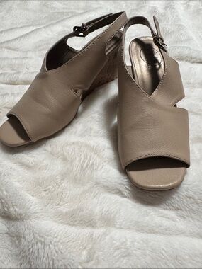 Life Stride Beige Open-Toe Slingback Wedge Sandals